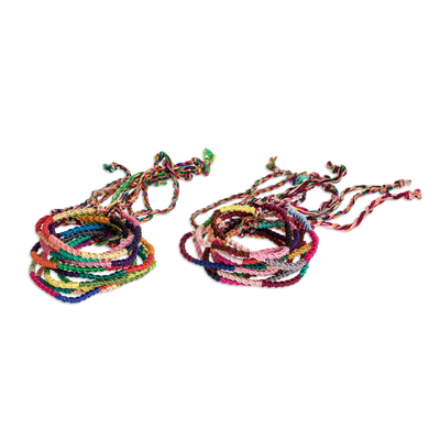 Cotton friendship bracelets, 'Solola Rainbow' (set of 20) - Multicoloured Cotton Bracelets (Set of 20)