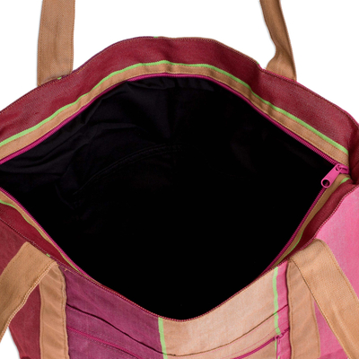Umhängetasche aus Baumwolle, 'Island Stripe in Pink' - Gestreifte Umhängetasche aus Baumwolle