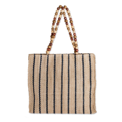 Maguey fiber shoulder bag, 'Sahara Stripe' - Striped Natural Fiber Shoulder Bag