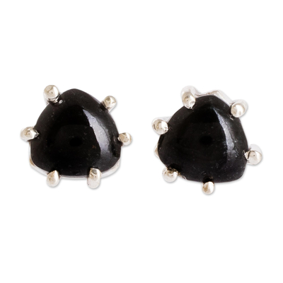 Jade stud earrings, 'Trillium in Black' - Natural Black Jade Stud Earrings