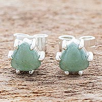 Jade stud earrings, 'Trillium in Green' - Green Jade Stud Earrings