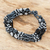 Beaded wristband bracelet, 'Flower Harmony in Black' - Black and Grey Beaded Bracelet thumbail