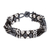 Beaded wristband bracelet, 'Flower Harmony in Black' - Black and Grey Beaded Bracelet (image 2a) thumbail