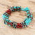 Beaded wristband bracelet, 'Flower Harmony in Aqua' - Aqua and Russet Beaded Bracelet