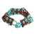 Beaded wristband bracelet, 'Flower Harmony in Aqua' - Aqua and Russet Beaded Bracelet