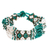 Beaded wristband bracelet, 'Flower Harmony in Emerald' - Green and Bronze Beaded Bracelet thumbail