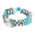 Beaded wristband bracelet, 'Flower Harmony in Turquoise' - Hand Beaded Bracelet from Guatemala