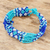 Beaded wristband bracelet, 'Flower Harmony in Blue' - Blue Glass Bead Bracelet thumbail