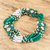 Beaded wristband bracelet, 'Flower Harmony in Green' - Green and White Beaded Bracelet (image 2) thumbail