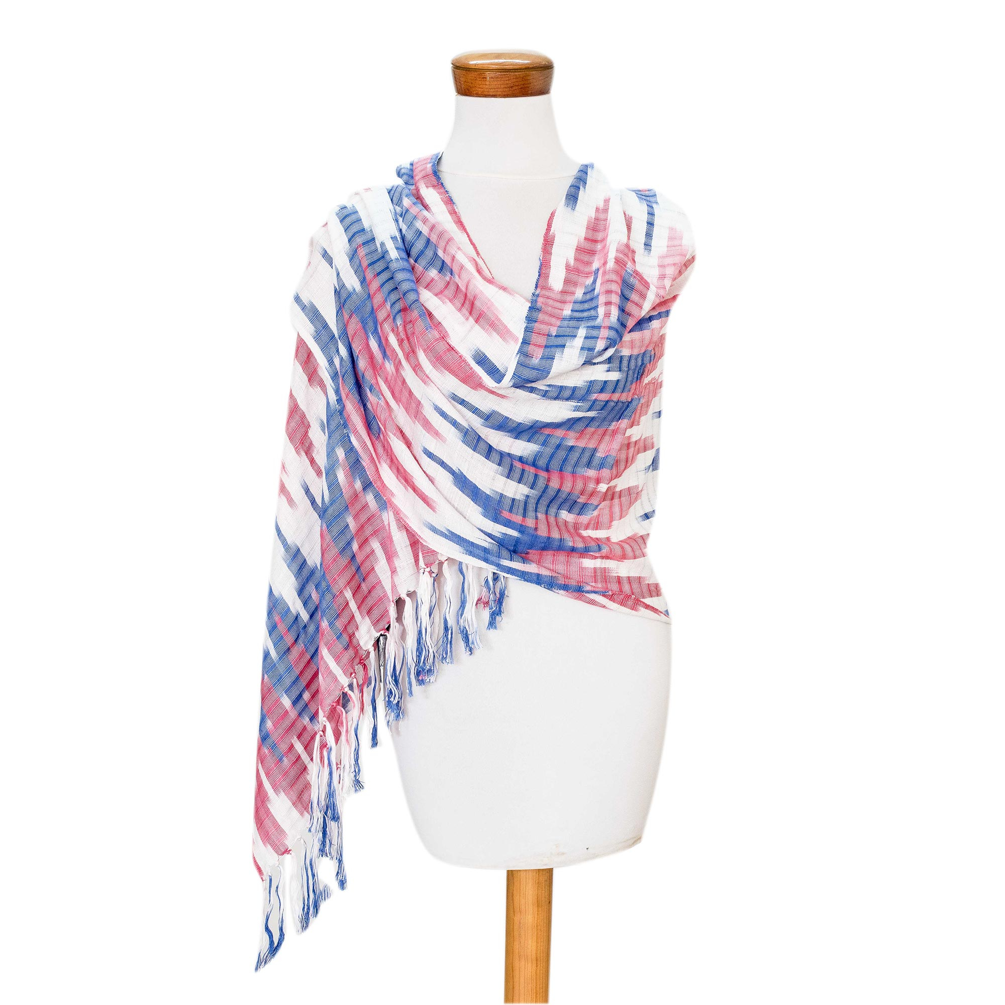 UNICEF Market | Rose and Blue Ikat Shawl - Tricolor Charm