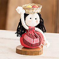 Decorative cotton doll, 'Salvadoran Girl in Red' - Cotton Folk Art Decorative Doll
