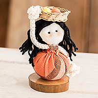 Decorative cotton doll, 'Salvadoran Girl in Orange'