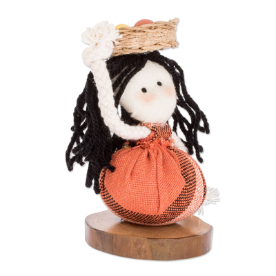 Decorative cotton doll, 'Salvadoran Girl in Orange' - Handmade Collectible Decorative Doll