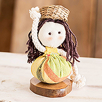 Decorative cotton doll, 'Salvadoran Girl in Yellow' - Artisan Crafted Decorative Doll