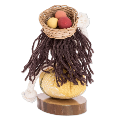 Decorative cotton doll, 'Salvadoran Girl in Yellow' - Artisan Crafted Decorative Doll