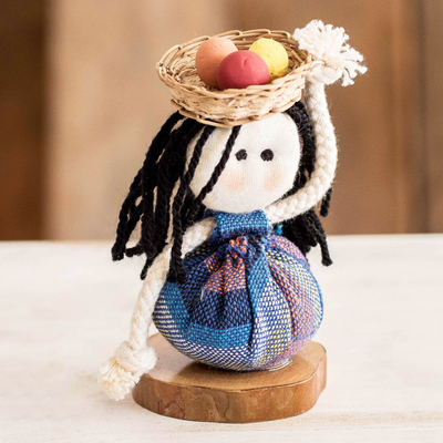 Decorative cotton doll, 'Salvadoran Girl in Blue' - Salvadoran Decorative Collectible Doll