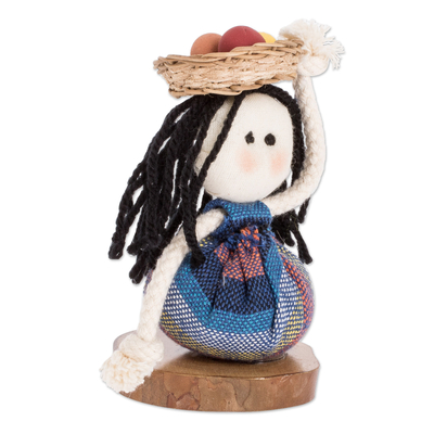 Decorative cotton doll, 'Salvadoran Girl in Blue' - Salvadoran Decorative Collectible Doll