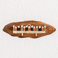 Natural fiber and wood plaque, 'Holy Thursday in Jerusalem' - The Last Supper Natural Fiber and Wood Wall Plaque