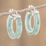 Jade hoop earrings, 'Conexion in Light Green' - Light Green Jade Hoop Earrings