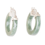 Jade hoop earrings, 'Conexion in Light Green' - Light Green Jade Hoop Earrings