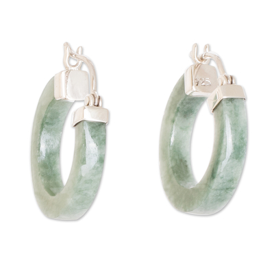 Jade hoop earrings, 'Conexion in Light Green' - Light Green Jade Hoop Earrings