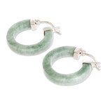 Jade hoop earrings, 'Conexion in Light Green' - Light Green Jade Hoop Earrings