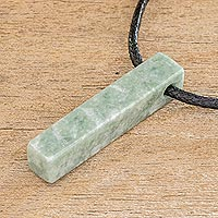 Jade pendant necklace, 'Light Green Monolith'