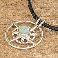 Jade pendant necklace, 'Bright Compass' - Compass Rose Motif Necklace