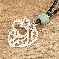 Jade and sterling silver pendant necklace, 'Heart of Guatemala' - Heart Necklace in Sterling Silver