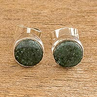 Jade stud earrings, 'Harmonious Vibes in Dark Green' - Classic Green Jade Stud Earrings