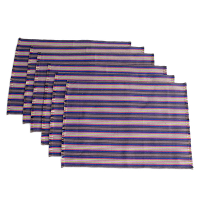 Manteles individuales de algodón, (juego de 6) - Manteles individuales de rayas azules (juego de 6)