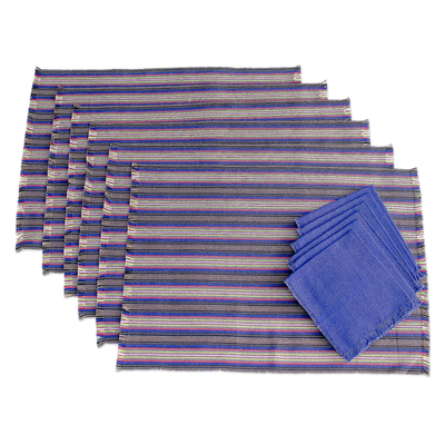 Cotton table linen set, 'Solola Blue' (set for 6) - Blue/Multi Table Linen Set (Set for 6)