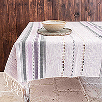 Handloomed Lilac Cotton Tablecloth,'Comalapa Lilac'
