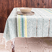 Cotton tablecloth, 'Comalapa Emerald' - Fringed Green Tablecloth