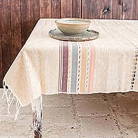 Cotton tablecloth, 'Comalapa Peach' - Handloomed Peach Tablecloth