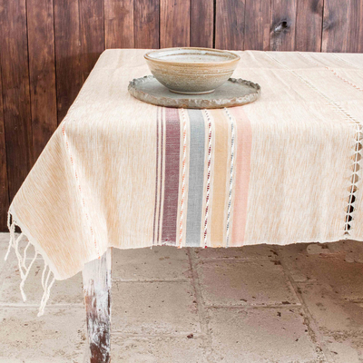 Tischdecke aus Baumwolle - Handgewebte pfirsichfarbene Tischdecke