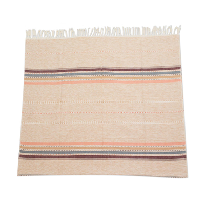 Cotton tablecloth, 'Comalapa Peach' - Handloomed Peach Tablecloth