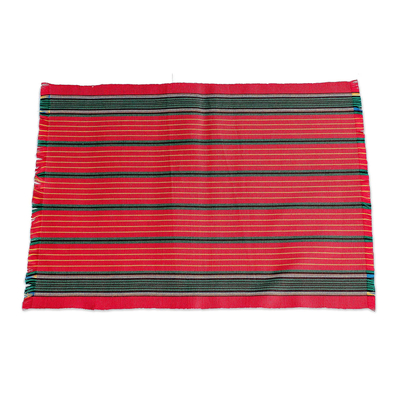 Cotton table linen set, 'Red Christmas' (set for 6) - Red and Green Table Linens (Set for 6)