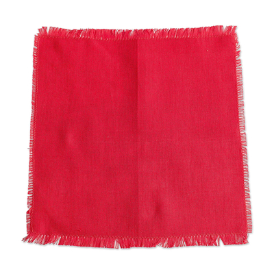 Cotton table linen set, 'Red Christmas' (set for 6) - Red and Green Table Linens (Set for 6)
