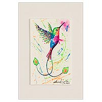 'colibrí colorido' - pintura original de acuarela de colibrí