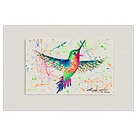 'Between Colors' - Watercolor Painting of Hummingbird