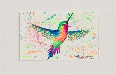 'Between colours' - Watercolour Painting of Hummingbird