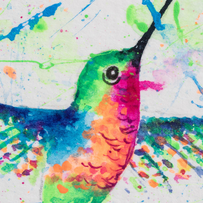 'Between colours' - Watercolour Painting of Hummingbird