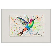 'Colorful Lights' - Hummingbird Painting in Watercolor on Paper