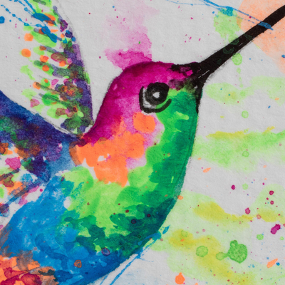 'Bunte Lichter' - Kolibri-Malerei in Aquarell auf Papier