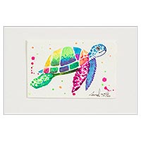 'Sea Turtle' - Pintura colorida de tortugas marinas