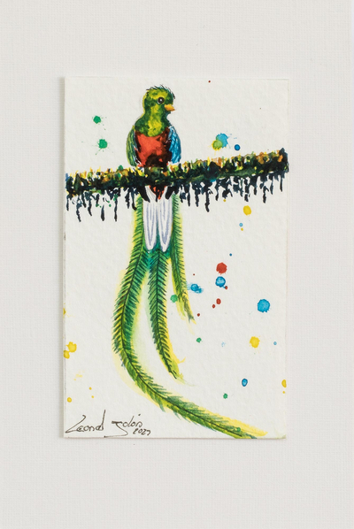'Precious Quetzal' - Pintura original de acuarela de quetzal.
