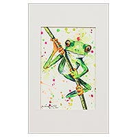 'In the Branches' - Signed Watercolor Frog Painting