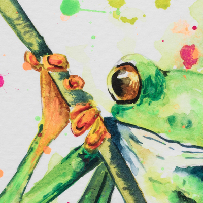 'In the Branches' - Signed Watercolor Frog Painting