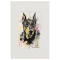 'Canine Love' - Doberman Signed Watercolour Painting
